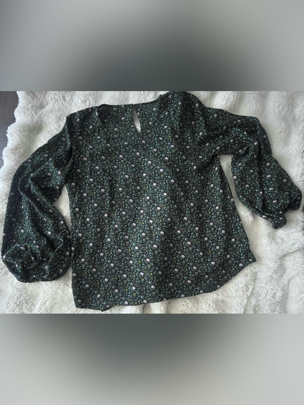 Women’s Floral Keyhole Neck Blouse in Black and Green